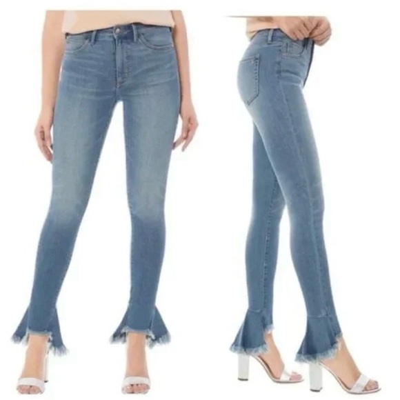 Sam Edelman Stiletto Ruffle Fray Hem Blue Jeans - Picture 2 of 2